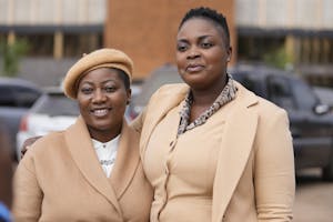 Joanah Mamombe (L) and Cecillia Chimbiri (R), outside the Harare Magistrates Court, Zimbabwe, 9 June 2022.
