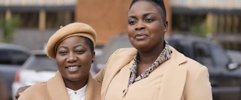 Joanah Mamombe (L) and Cecillia Chimbiri (R), outside the Harare Magistrates Court, Zimbabwe, 9 June 2022.