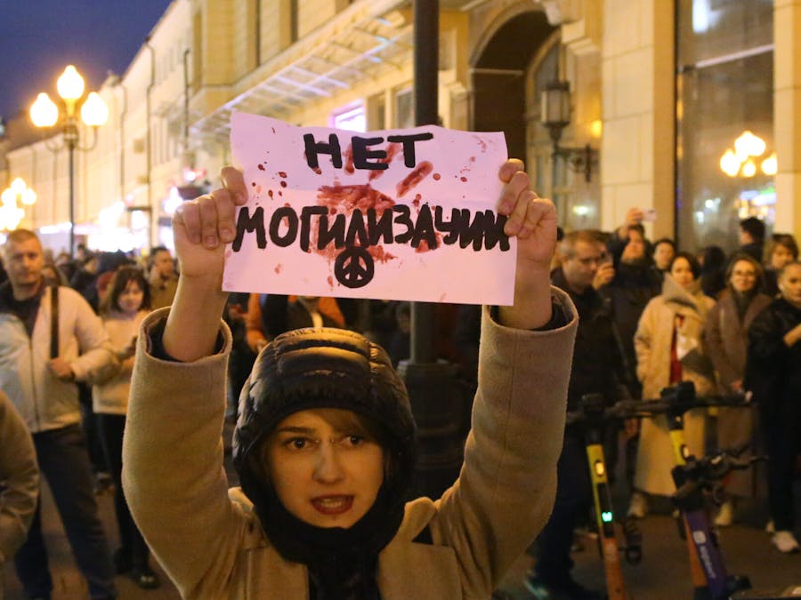 Anti-oorlogsprotest in Moskou, 2022.