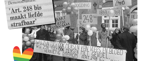 Op 21 januari 1969 demonstreerde een groep van zo'n honderd lhbti'ers in Den Haag. Ze eisten dat het wetsartikel uit het wetboek van strafrecht verdween. En dat hielp, want 2 jaar later gebeurde dat.