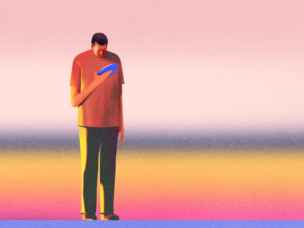 Illustratie van een man met een spiegel in zijn hand. De man kijkt in de spiegel. Tekst erbij: Daarom zijn we tegen de doodstraf. Altijd en overal.