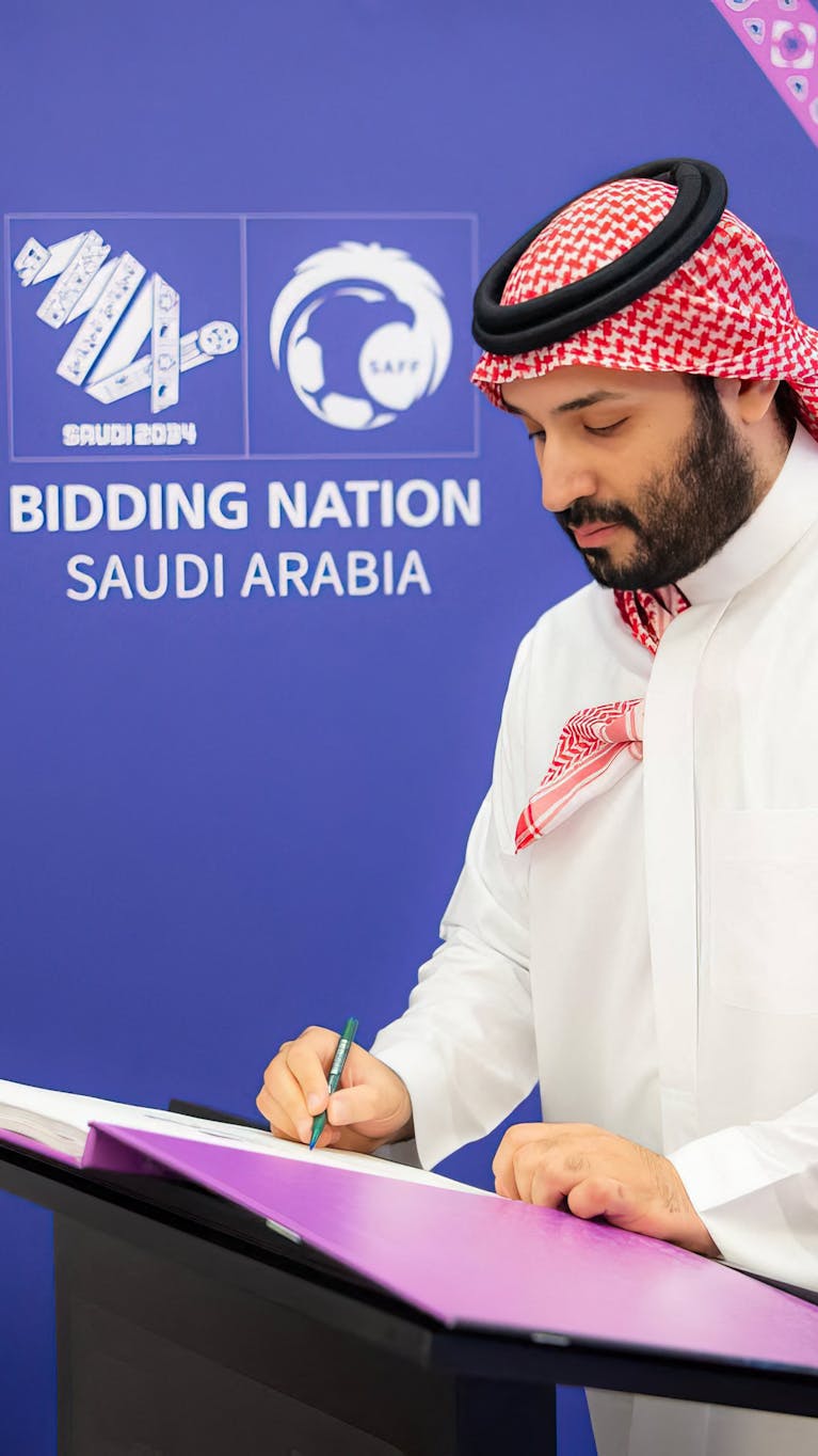 De Saudische kroonprins Mohammed bin Salman steunt het bod van zijn land om het WK 2034 te organiseren. Jeddah, Saudi-Arabië, op 29 juli 2024.