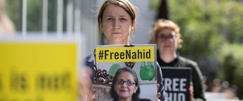 Actie voor Nahid Taghavi in Berlijn, 2021