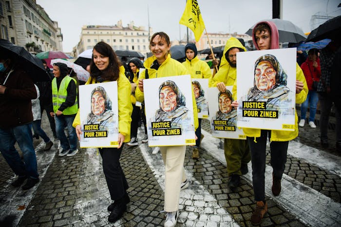 Actie voor gerechtigheid voor de dood van Zineb Redouane in Marseille