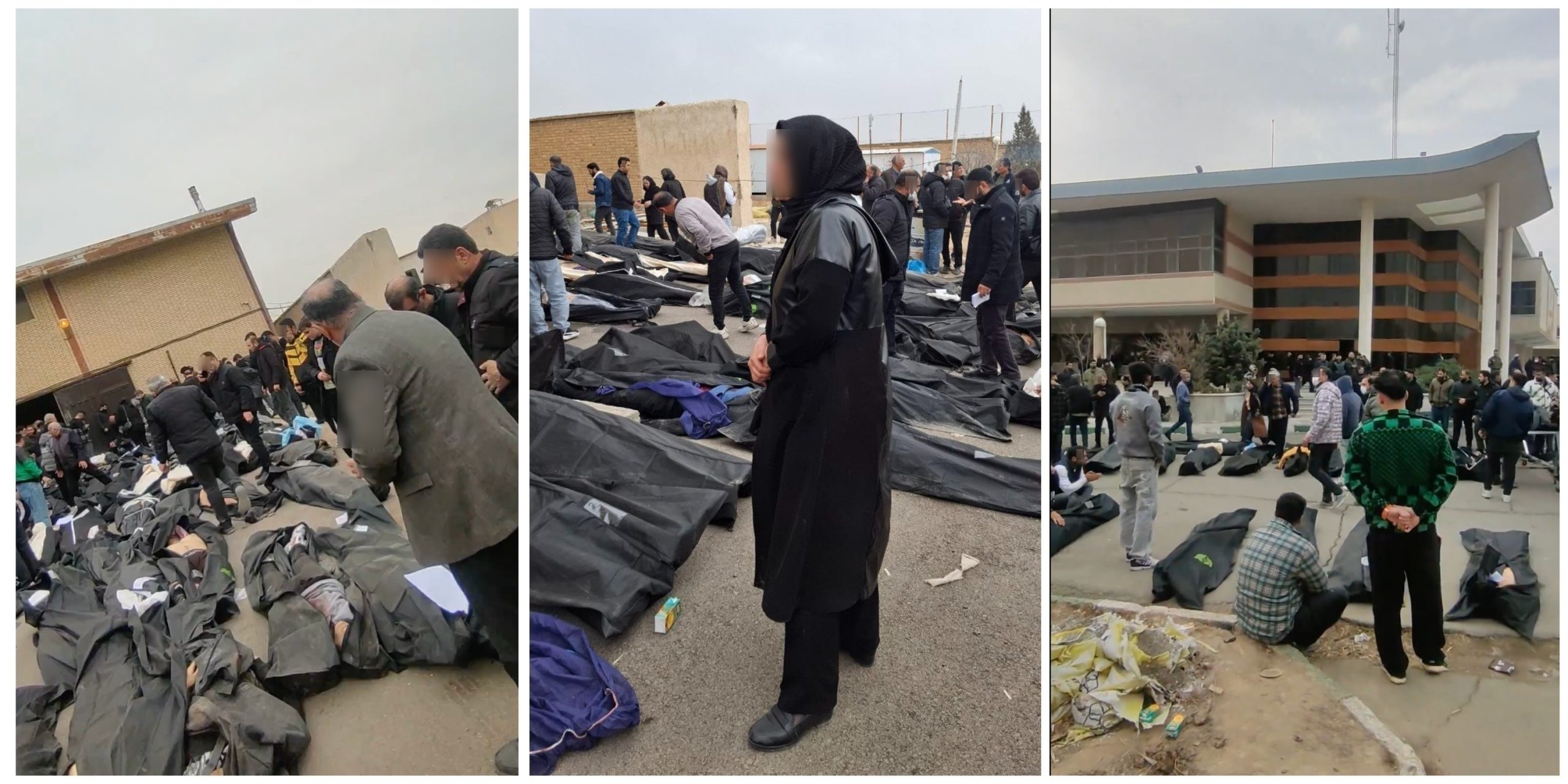 Familieleden zoeken hun naasten bij een mortuarium in Kahrizak, bij Teheran.