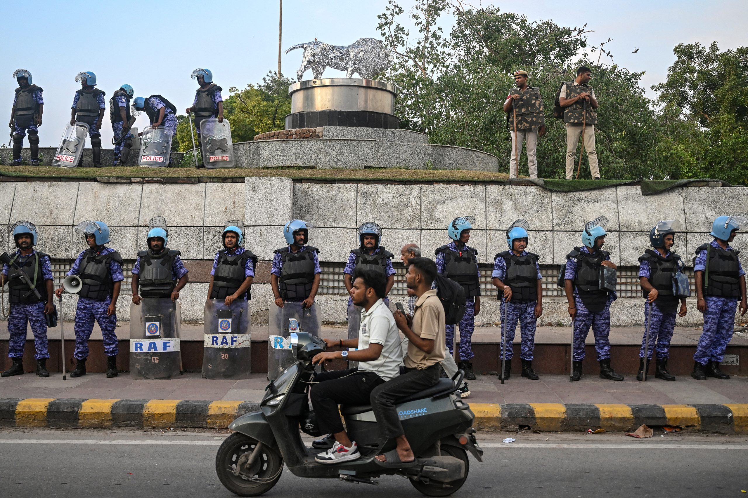 Politie bij protesten Delhi, India