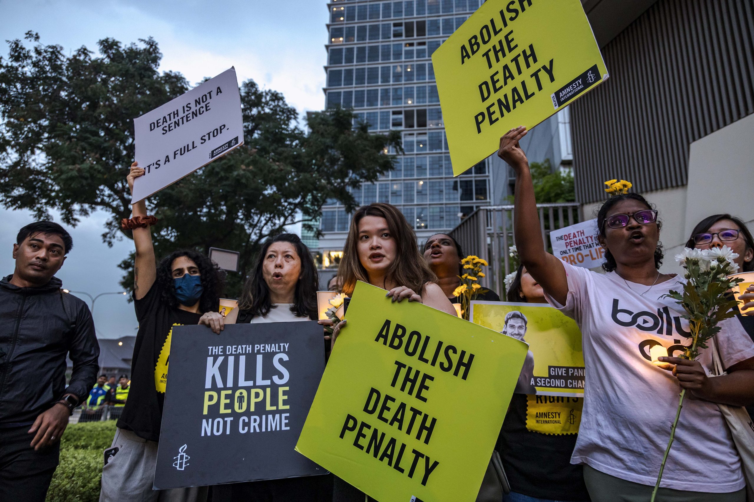 Anti-doodstraf protest nij de ambassade van Singapore in Maleisie, 2025.